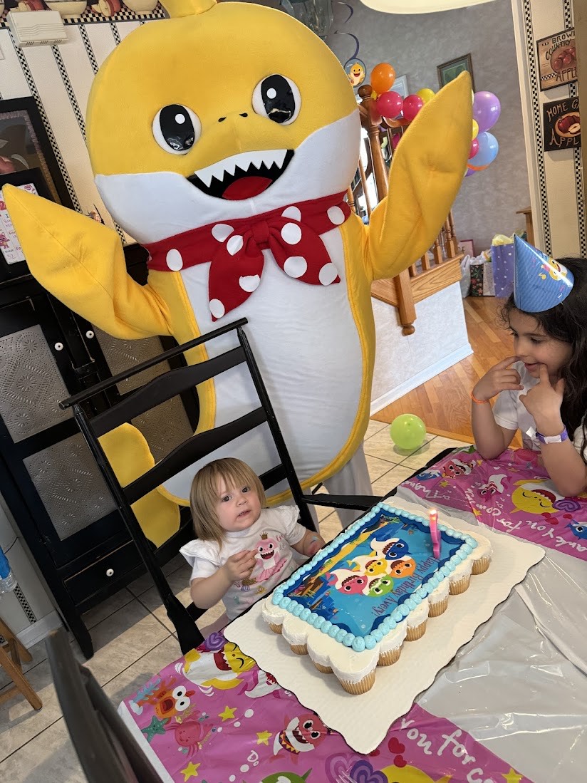 Baby Shark mascot character for birthday parties in Houston