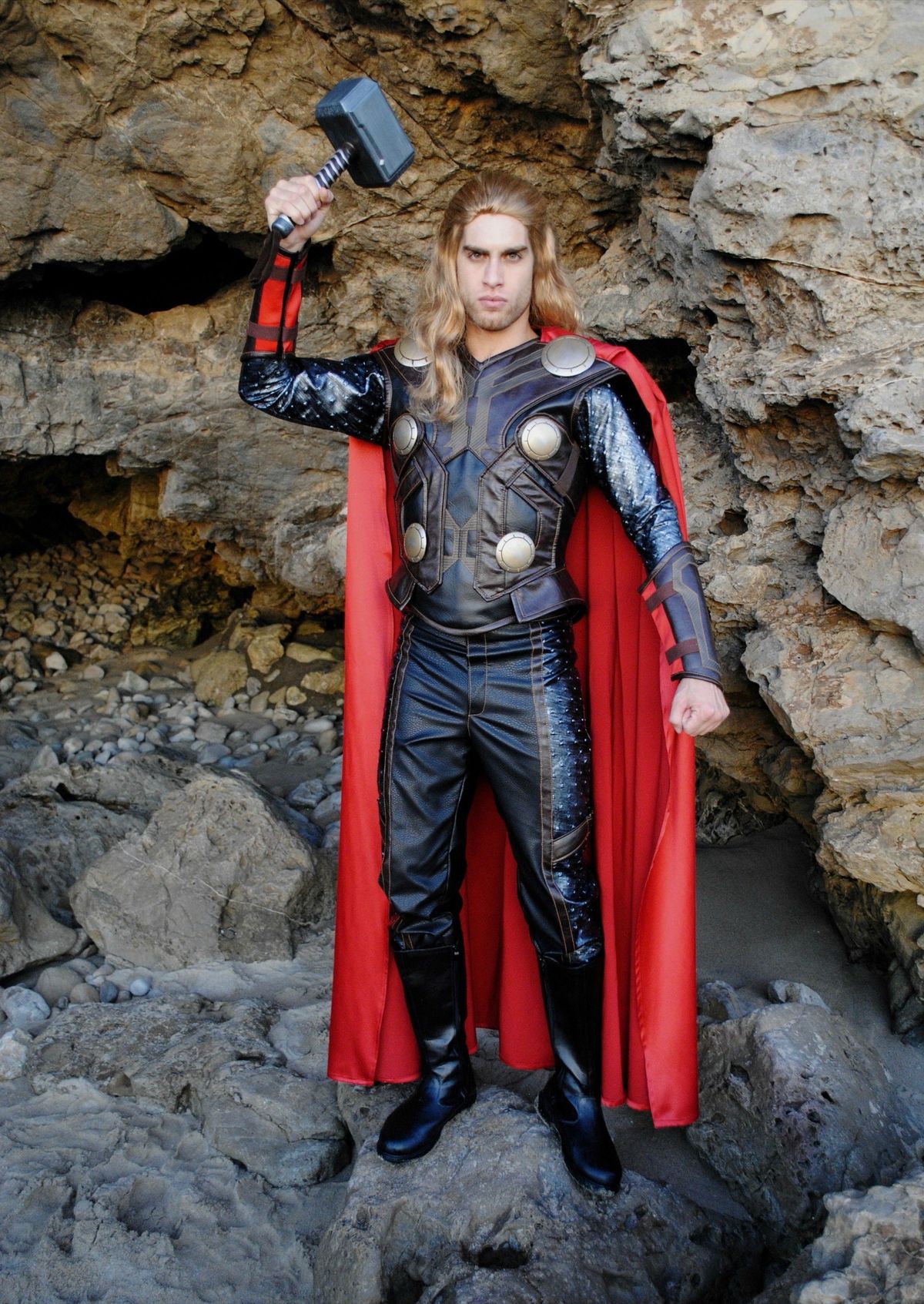 Thor superhero character at a children's birthday party with kids